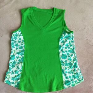 Lululemon Women's Green Floral Yoga Tank Top with Zipper  Pockets, Size 10